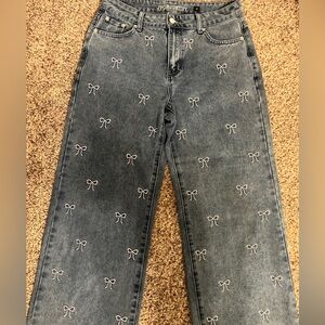 J for Justify Blue Straight Leg Jeans with Bow Embroidery